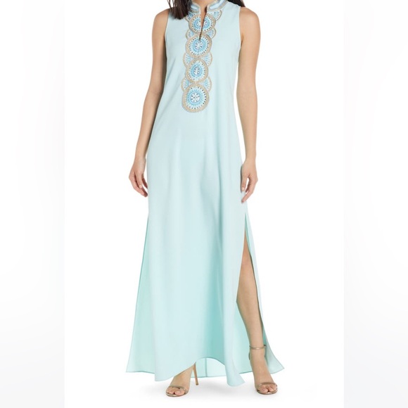 NWT Lilly Pulitzer Jane Maxi in Whisper Blue Embroidered Side Slit Dress 2 - Picture 3 of 3